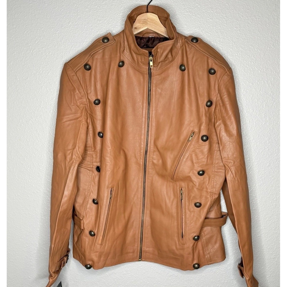 Angelo Litrico Leather Jacket Dallas Cowboys Moto‎ Military Brown Mens 2XL